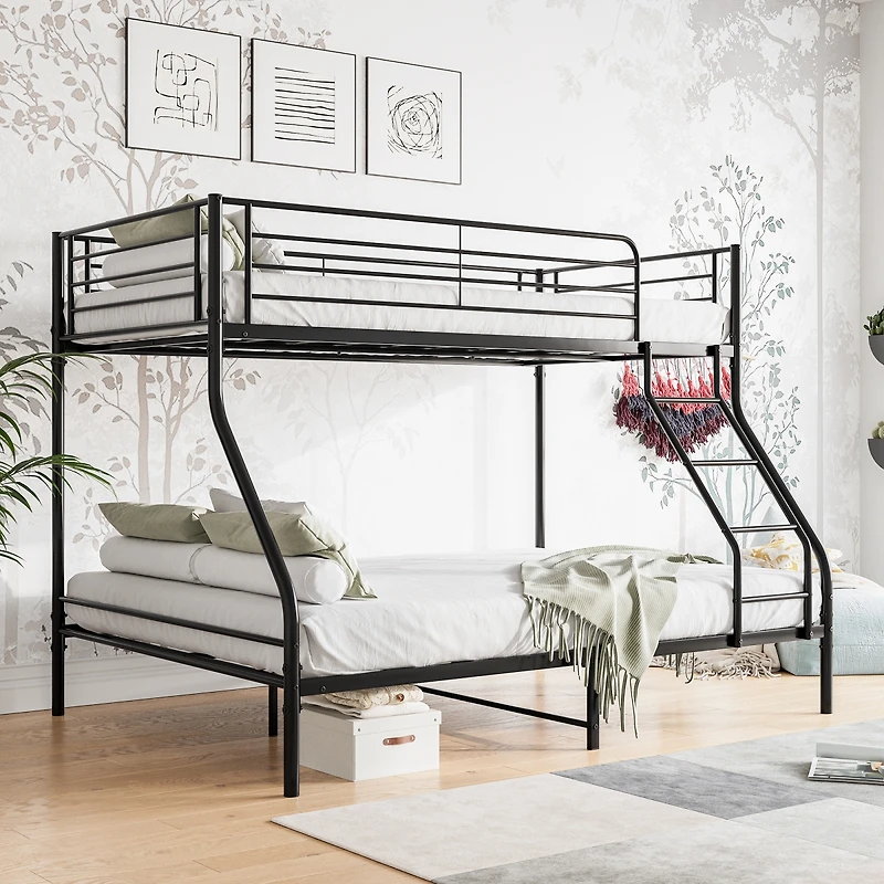 Simplie Fun Heavy Duty Twin-Over-Full Metal Bunk Bed, Easy Assembly With Enhanced Upper-Level Guardrail