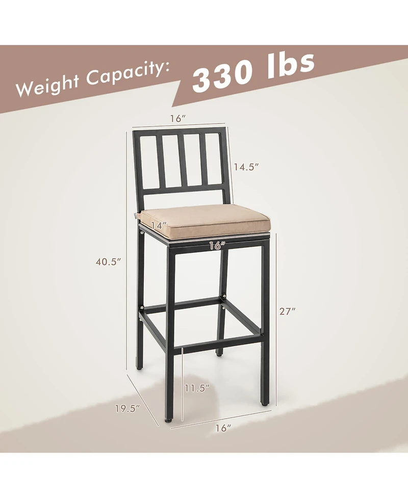 Slickblue Set of 2 Patio Bar Chairs with Detachable Cushion and Footrest-Vertical Stripes