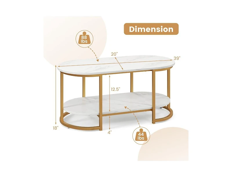 Slickblue Marble Coffee Table with Open Storage Shelf-White