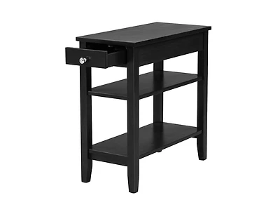 Side Table with Drawer and 2 Open Shelves, Compact End for Small Spaces