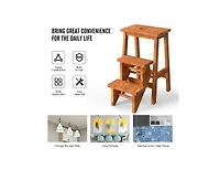 Slickblue 3-in-1 Rubber Wood Step Stool with Convenient Handle For Home