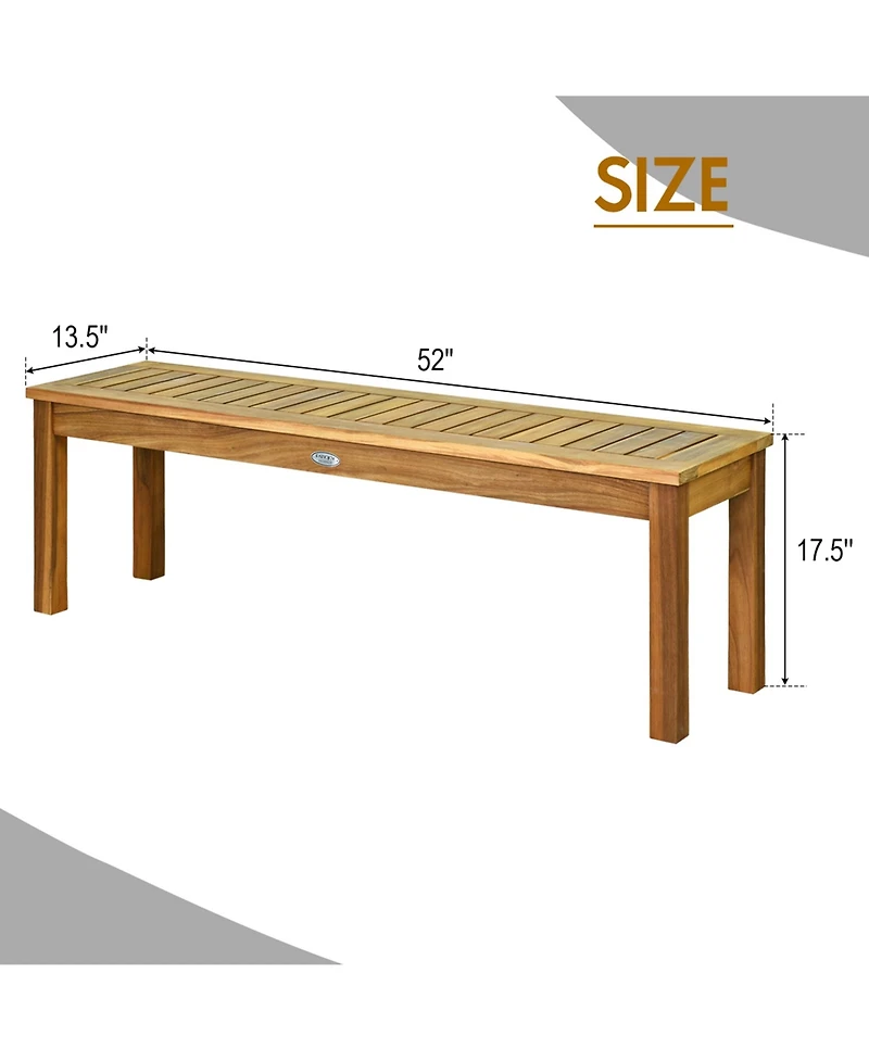 Gymax Set of 2 Acacia Wood Bench Dining Bench Patio Garden w/ Slatted Seat Indonesia Teak