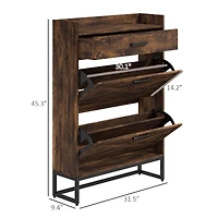 Homcom Narrow Shoe Cabinet with 2 Flip Doors and Top Drawer,