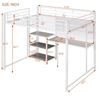 Streamdale Metal Loft Bed with Desk, Shelves & Ladder
