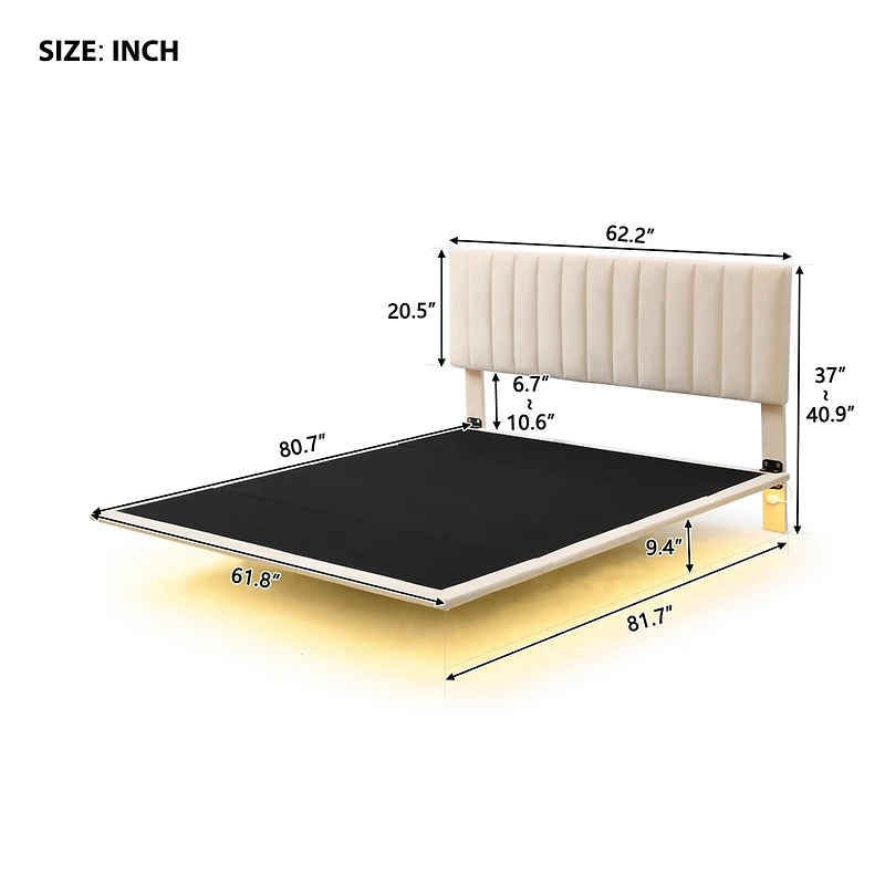 Streamdale Queen Velvet Bed with Headboard and Light Sensor