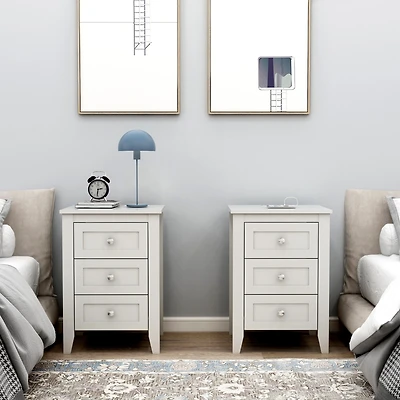 Streamdale Modern White 3-Drawer Nightstand with Usb Charging