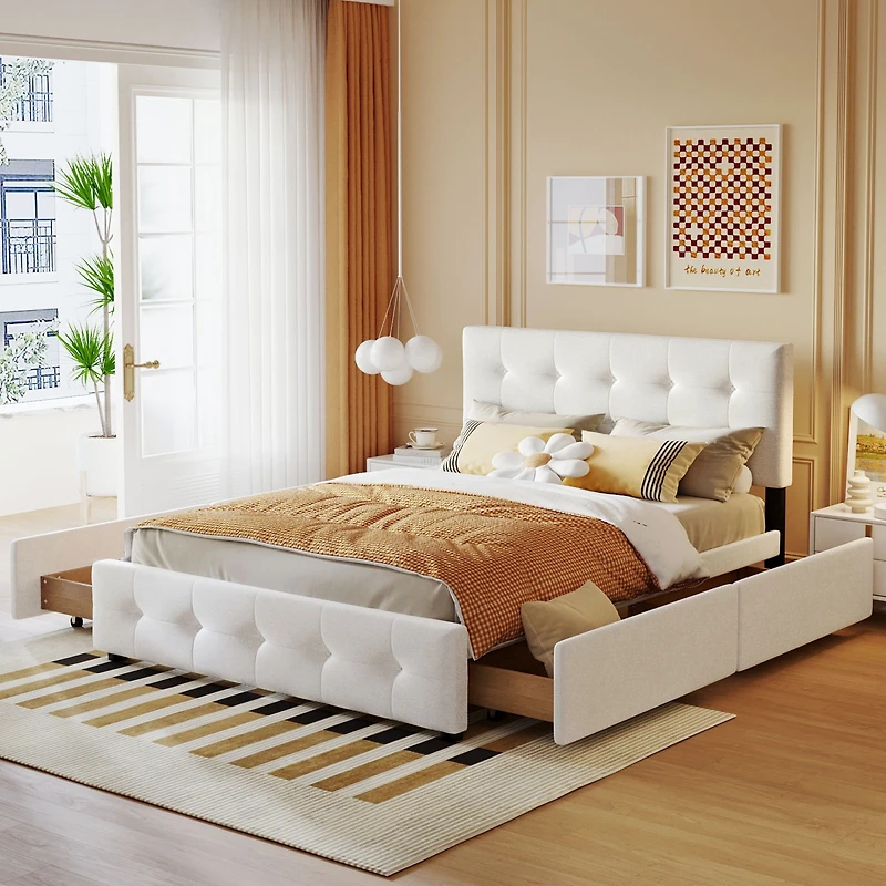 Streamdale Linen Platform Bed with Drawers