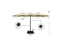 15 Feet Double-Sided Twin Patio Umbrella with Crank and Base