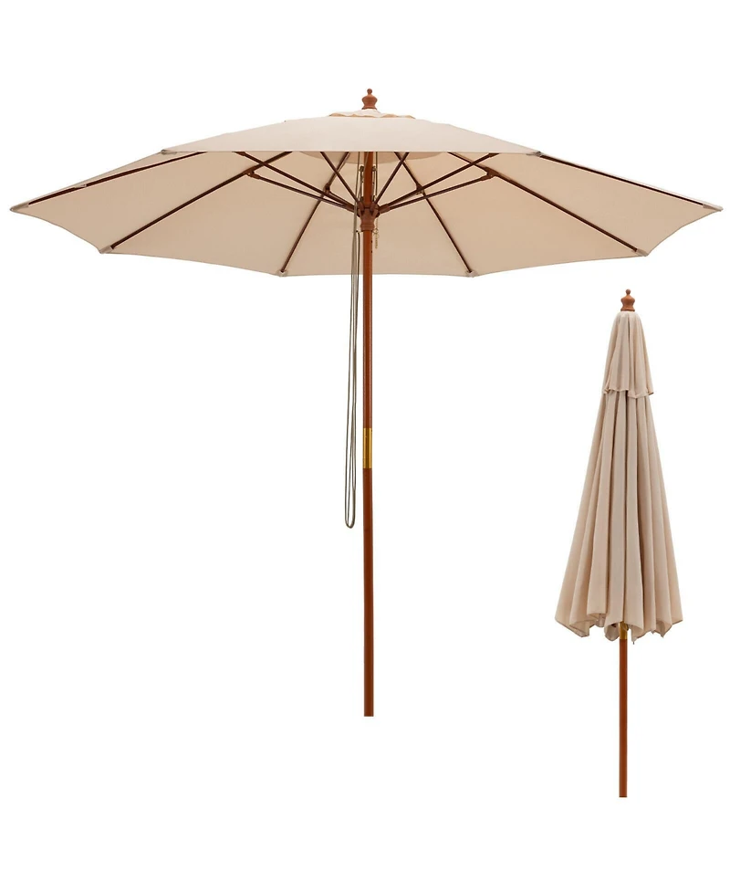 9.5 Feet Pulley Lift Round Patio Umbrella with Fiberglass Ribs