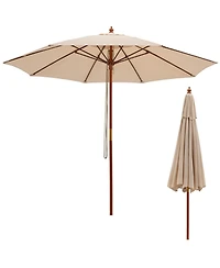 9.5 Feet Pulley Lift Round Patio Umbrella with Fiberglass Ribs