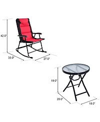 Slickblue 3 Pcs Outdoor Folding Rocking Chair Table Set with Cushion