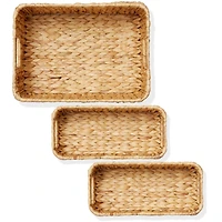 Casafield Water Hyacinth Storage Basket Set for Shelves - 1-Large, 2-Small - Woven Storage Bin Organizers with Handles - Natural