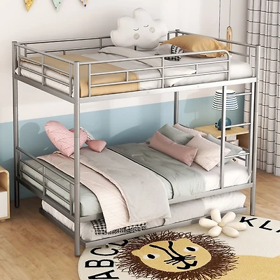 Streamdale Full Over Metal Bunk Bed With Trundle, Silver
