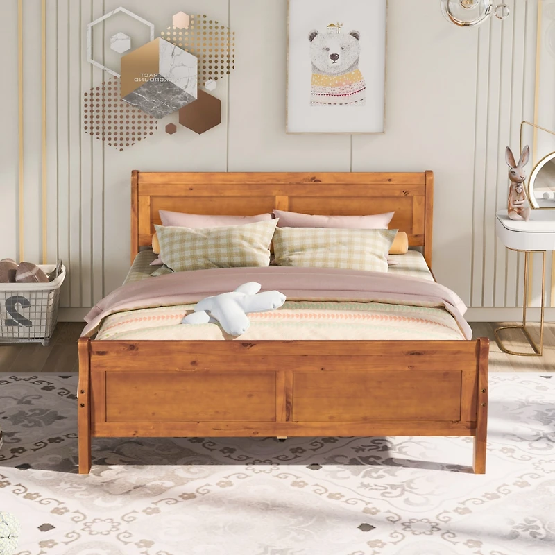 Streamdale Queen Wood Platform Bed With Headboard And Wooden Slat Support