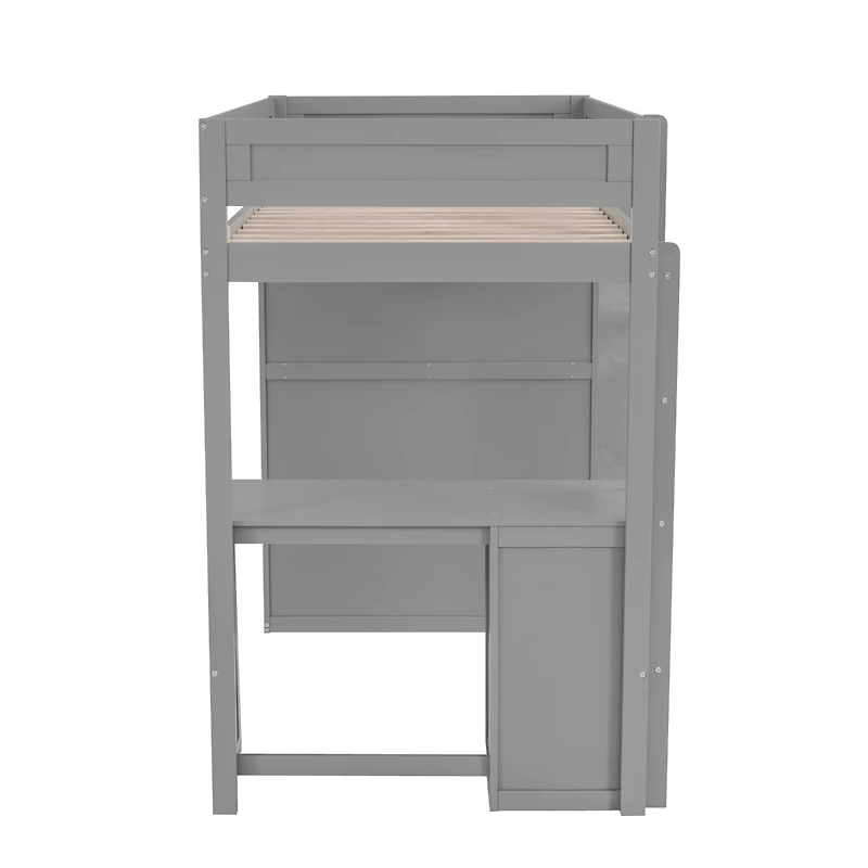 Streamdale Furniture Wood Twin Size Loft Bed With Wardrobes And 2-Drawer Desk With Cabinet