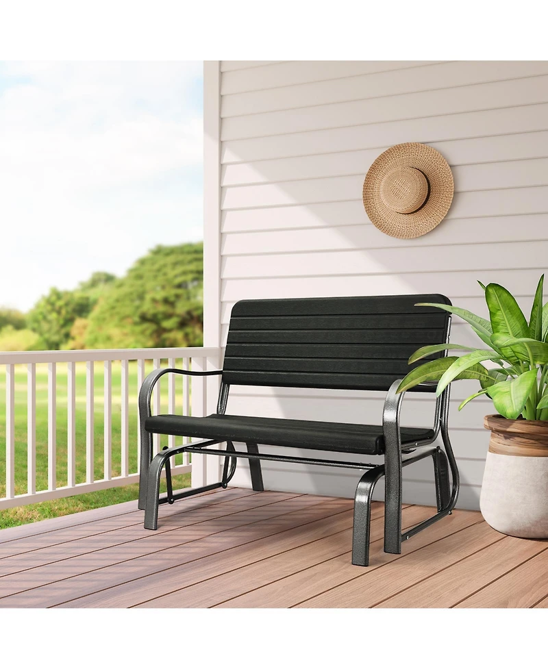 Slickblue 2-Seat Porch Glider with Hdpe Back Seat and Steel Frame