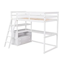 Simplie Fun Twin Size Loft Bed With Desk And Shelves, Two Built-In Drawers