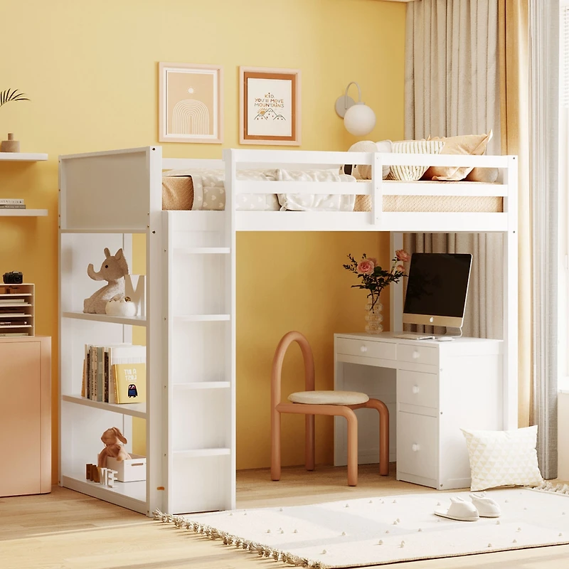 Streamdale Twin Loft Bed With Ladder, Shelves, And Desk