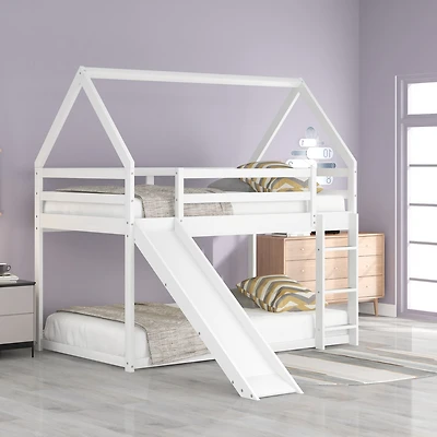 Streamdale Twin Size Bunk House Bed With Slide And Ladder