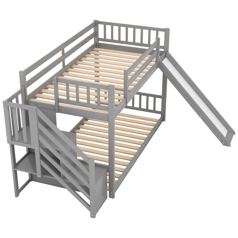 Streamdale Twin Over Bunk Bed With Convertible Slide And Stairway