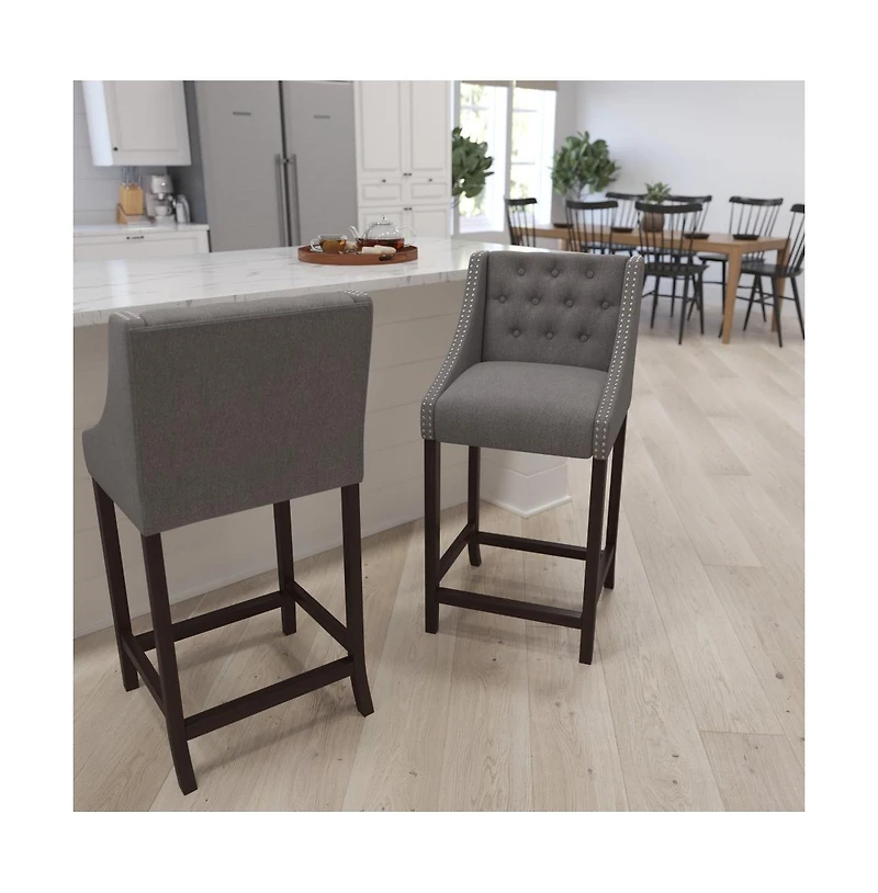 Hadleigh Upholstered Barstool 30" High Transitional Tufted Barstool With Accent Nail Trim