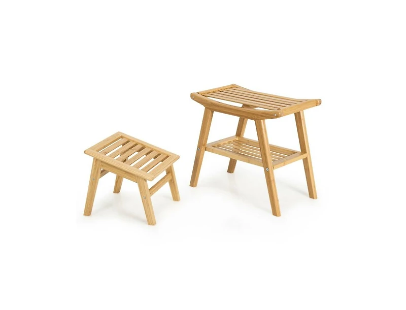 Slickblue Wicker Shower Seat Bench with Underneath Storage Shelf-Natural