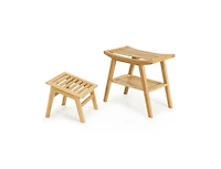 Slickblue Wicker Shower Seat Bench with Underneath Storage Shelf-Natural