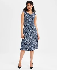 Kasper Womens Paisley Print Top Flared Midi Skirt
