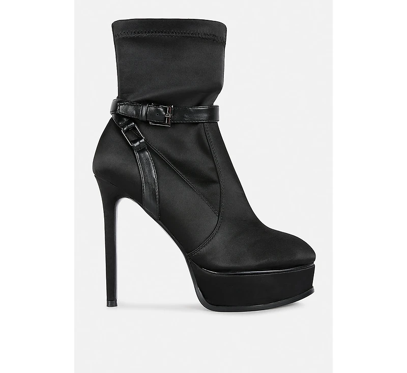 Doesburg Black Satin Stiletto Ankle Boot