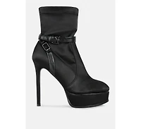 Doesburg Black Satin Stiletto Ankle Boot