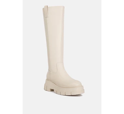 blume faux leather chunky platform knee length boots