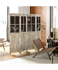 Homcom 4 Panel Room Divider, Farmhouse Folding Black Board Privacy Screen, Natural