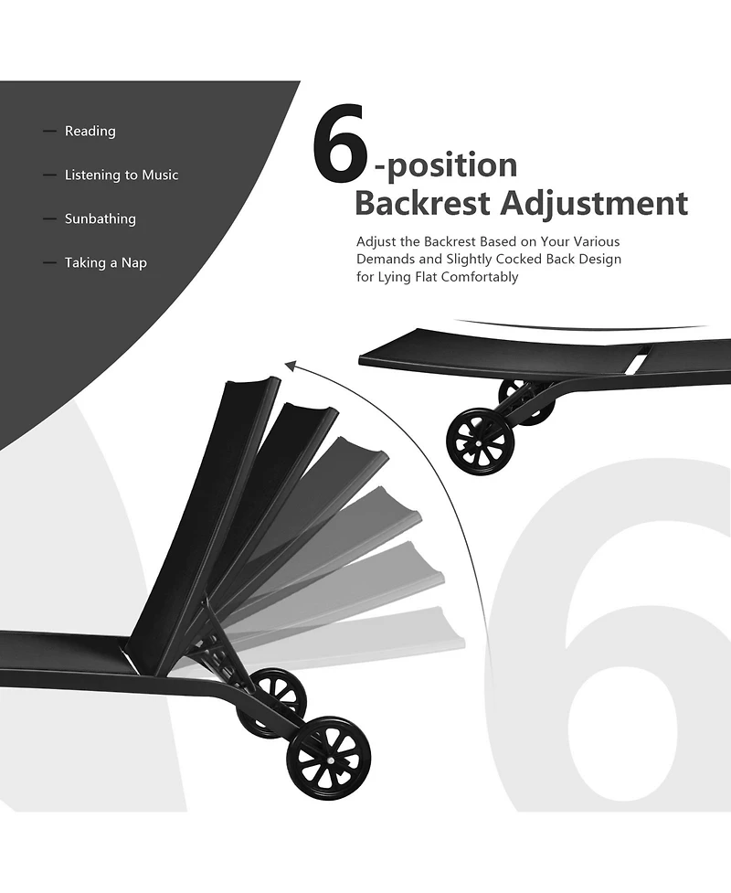 Slickblue 6-Poisition Adjustable Outdoor Chaise Recliner with Wheels