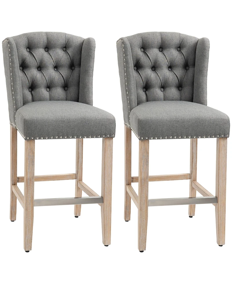 Homcom Counter Height Bar Stools Set of 2 with Wood Legs, Light Grey