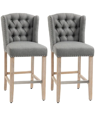 Homcom Counter Height Bar Stools Set of 2 with Wood Legs, Light Grey