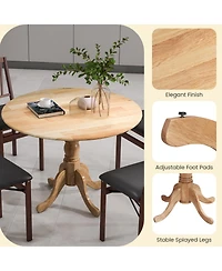 Round Wooden Dining Table with Curved Trestle Legs for Kitchen or Room
