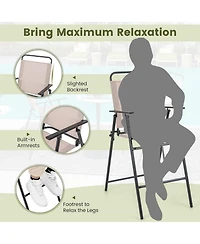 Slickblue Set of 2 Patio Folding Bar-Height Chairs with Armrests and Quick-Drying Seat-Beige