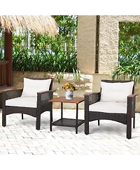 Slickblue 3 Pieces Patio Rattan Furniture Set with Acacia Wood Tabletop