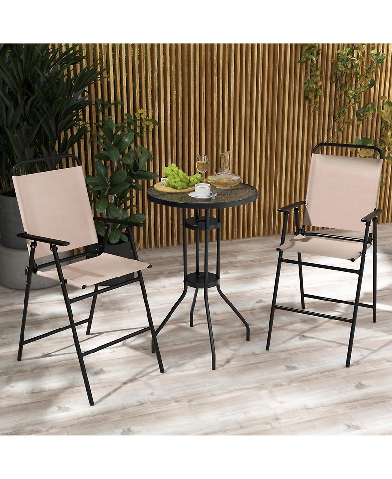 Slickblue 3 Pieces Outdoor Bistro Set with 2 Folding Chairs-Beige