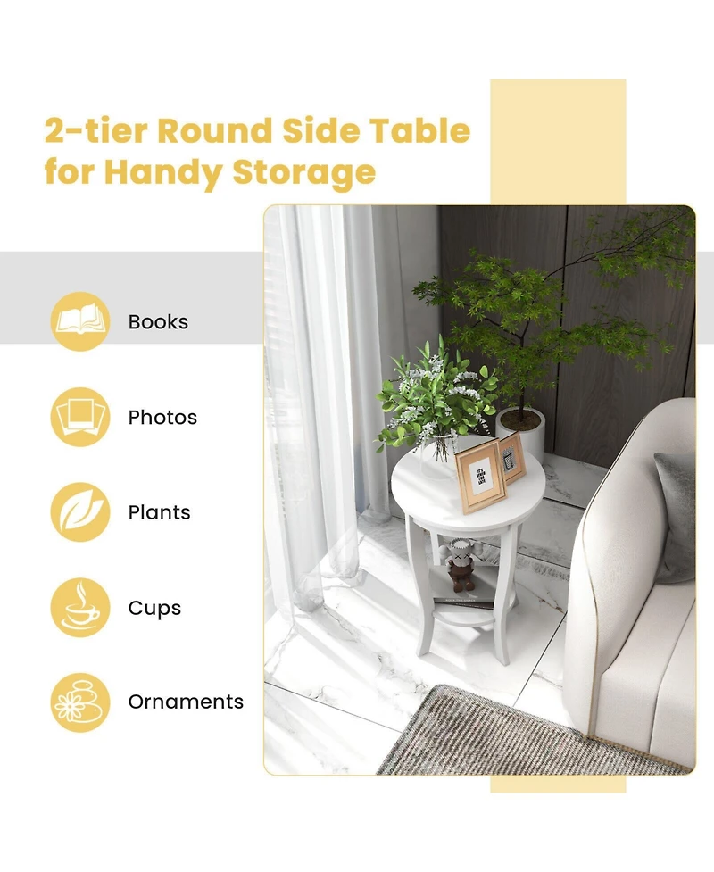 Slickblue 2-tier Round End Table with Solid Wood Legs