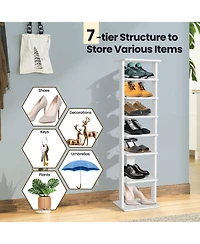 Slickblue 7-Tier Slim Wooden Vertical Shoe Rack for Entryway-White