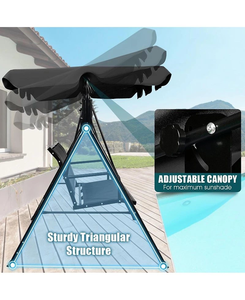 Slickblue 3 Person Patio Swing with Polyester Angle Adjustable Canopy