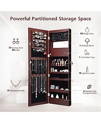 Sugift Lockable Wall Door Mounted Mirror Jewelry Cabinet with Led Lights