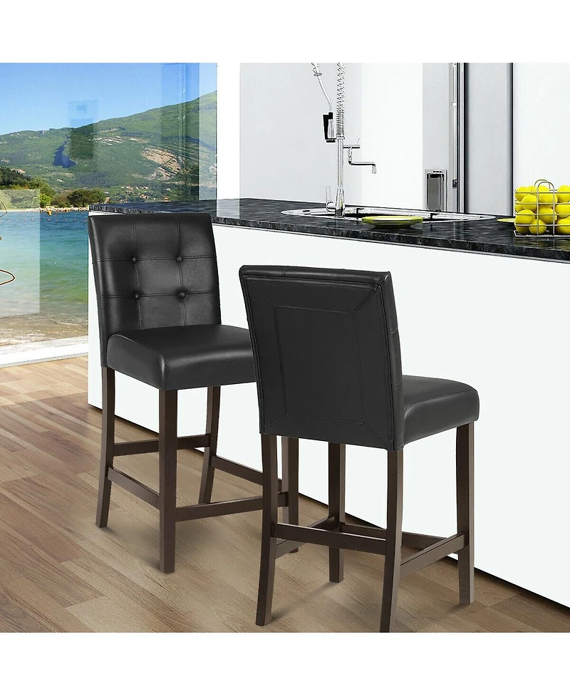 Set of 2 Pvc Leather Bar Stools with Solid Wood Legs