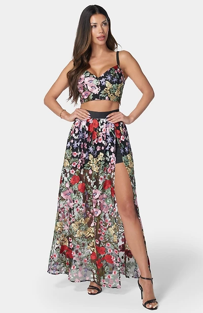 Bebe Women's Floral Embroidered Two Piece Set