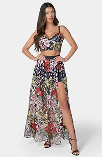 Bebe Women's Floral Embroidered Two Piece Set