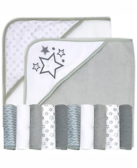 Tendertyme Baby Boys and Girls Stars 2 Pack Hooded Bath Towel Wash Cloth Set