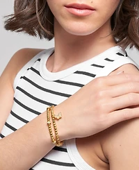 Adornia Gold Plated Pair of Bead Bracelets with Crystal Butterfly