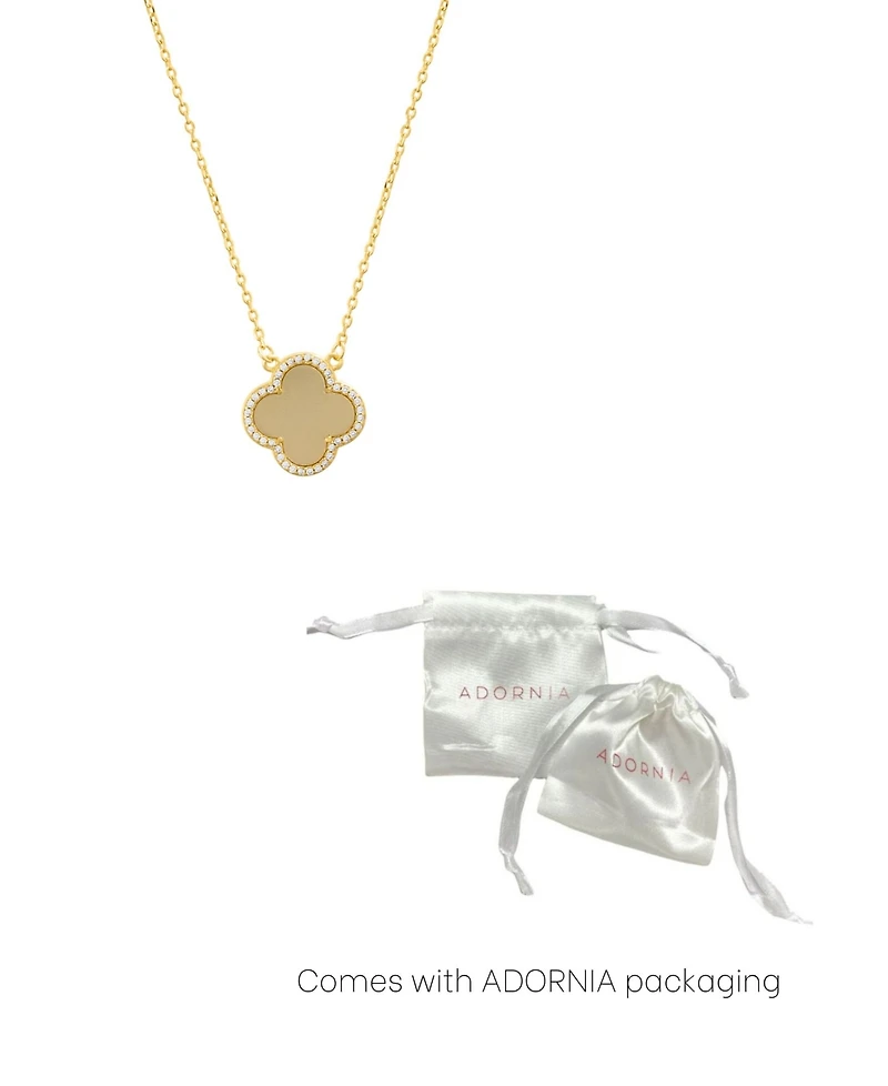Adornia Gold Crystal Halo Matte Center Clover Necklace