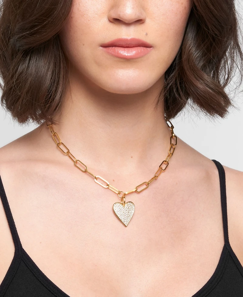 Adornia Gold Adjustable Chunky Paperclip Link Pave Heart Necklace